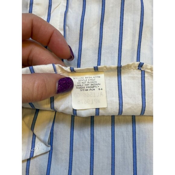 Vintage Burberrys Mens Striped Button Up Shirt 15-33 Blue White Long Sleeve Cott - Picture 5 of 9